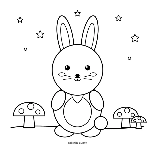 Colouring book style sample 2: a cute cartoon animal drawn in black outline